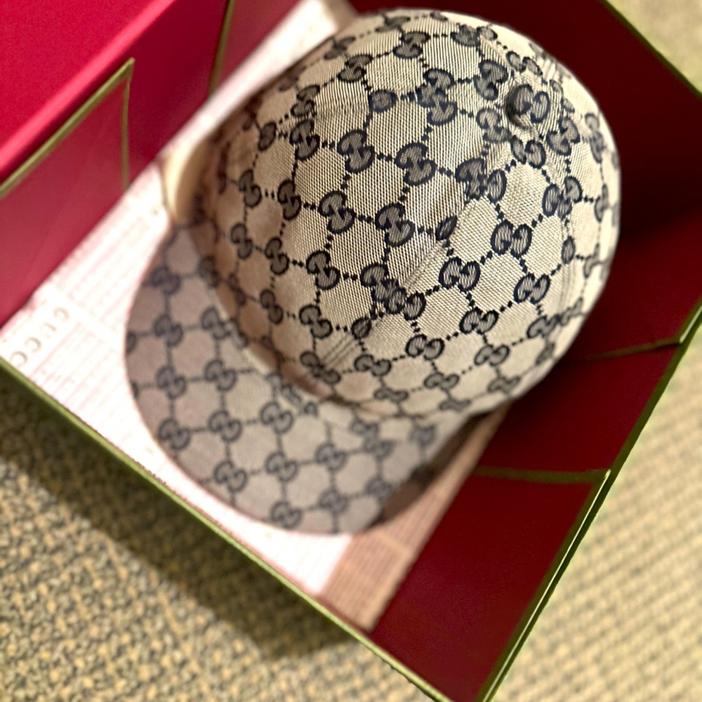 Gucci Beige & Black GG Monogram Kids Baseball Hat